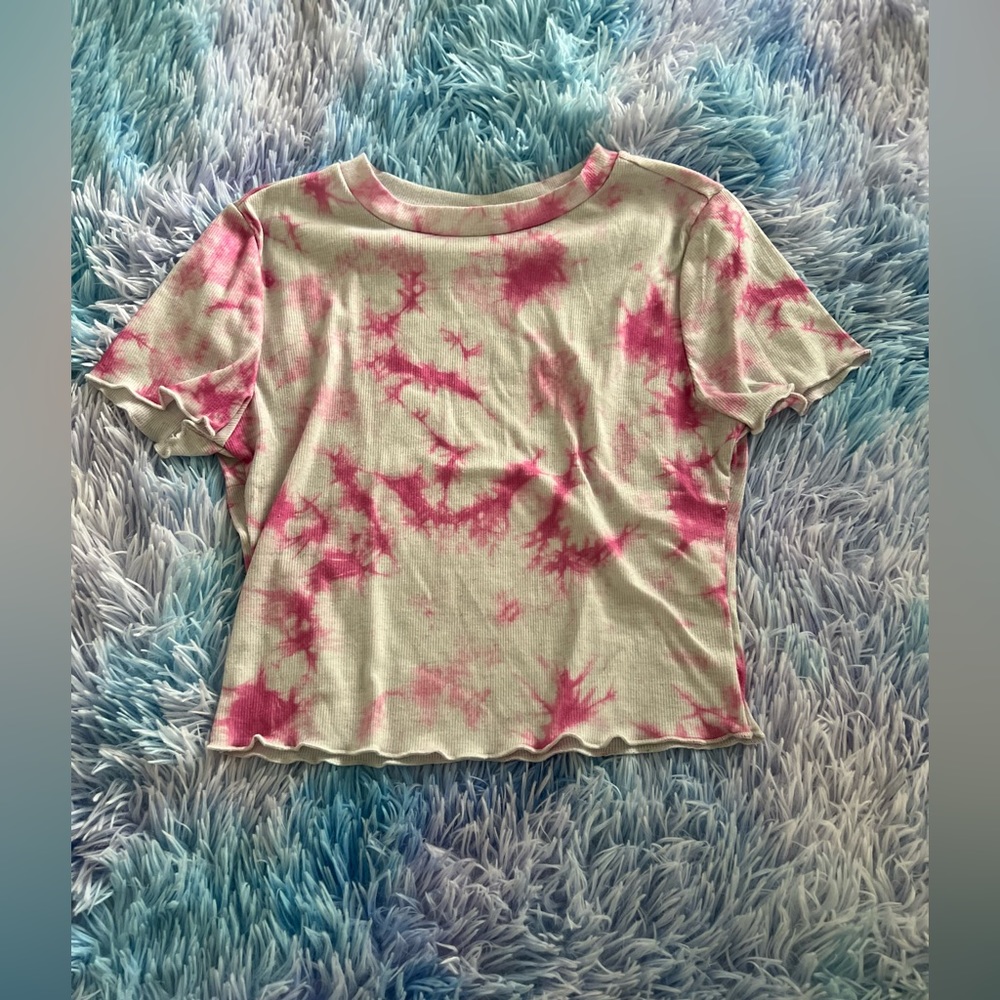 Pink and White Tie Dye Crop Top